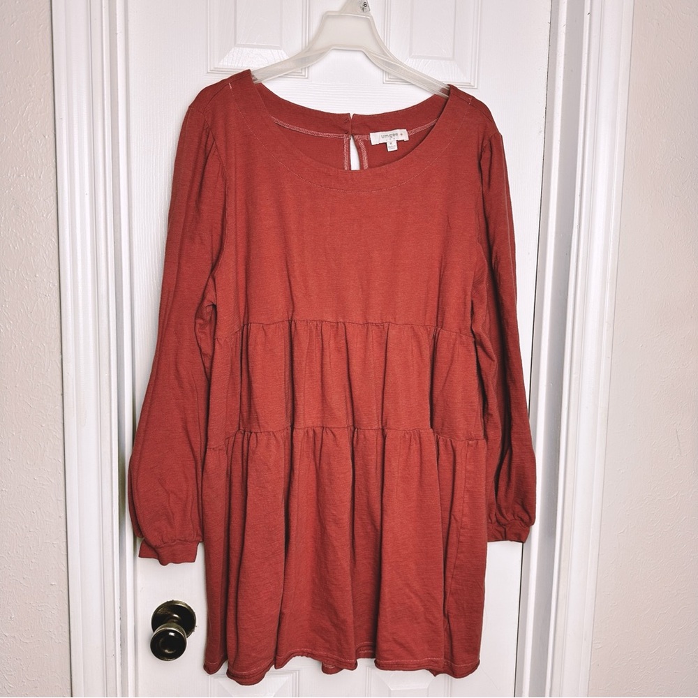 Umgee Long Sleeve Tiered Empire Waist Mini Dress Babydoll Festival Boho Sz XL
